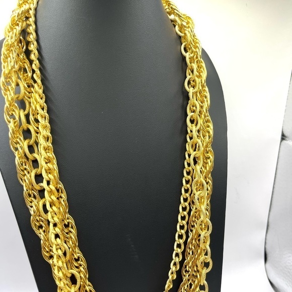 Multi stranded Gold Tone Necklace Chain Link Big Bold Statement Necklace Mobwife - Picture 8 of 14